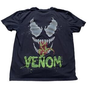 Hollister Men Small Relaxed Fit faded black Venom T-Shirt Graphic Tee Crew Neck